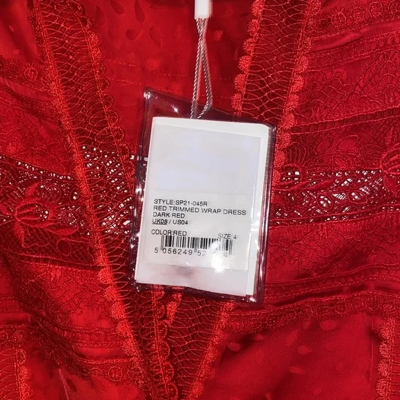 SELF-PORTRAIT Trimmed Wrap Red Dress - Picture 15 of 16